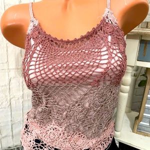 Womens SPIEGEL Lined Crochet Tank Camisole Sz S NWOT!
